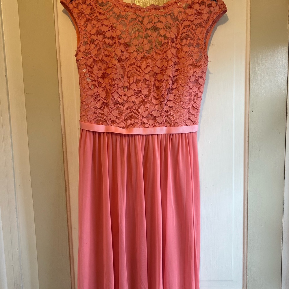 David's Bridal Pink Flutter Sleeve Midi Dress